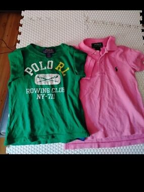 Polo by Ralph Lauren Green Graphic Tee and Pink Polo Shirt Set
